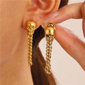 Punk Skull Chain Earrings | Gothic Skeleton Dangle & Tassel Drops
